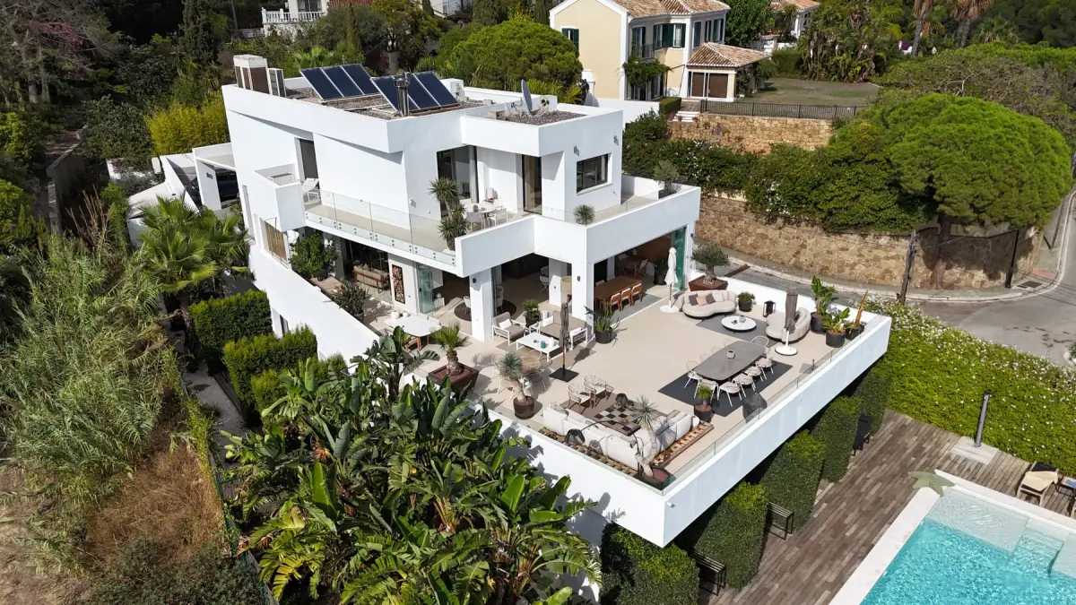 Modern Mediterranean villa and pool prepared for an incoming stay